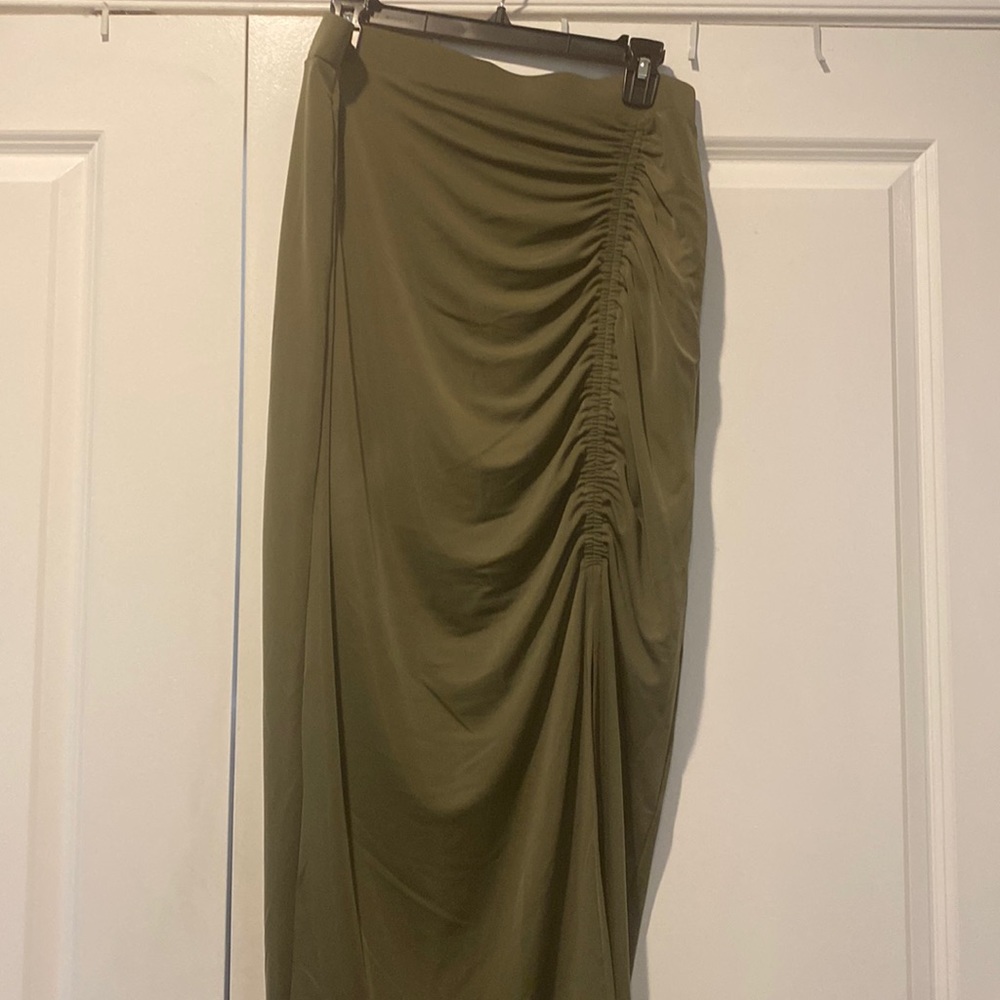 INC burnt olive side ruched skirt NWT